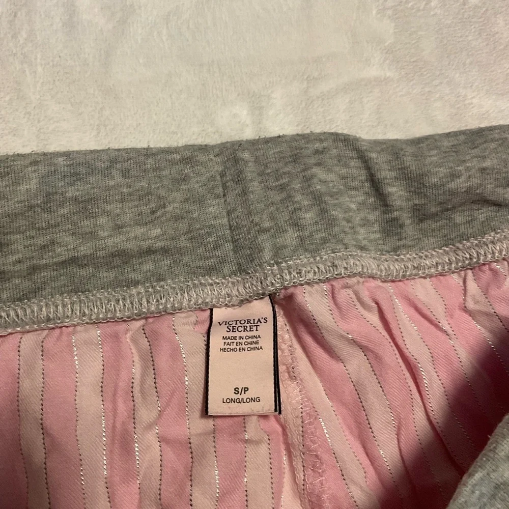 Victorias Secret Gray Top and Pink Striped Pajama Set